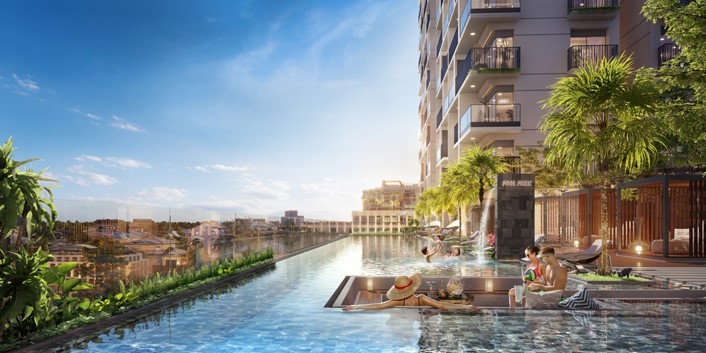Hồ bơi vô cực trong căn hộ FIATO Premier của Hưng Phú Invest
