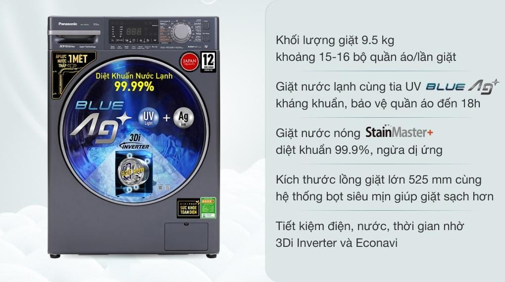 Máy giặt Panasonic có khối lượng giặt 9.5 kg đáp ứng được nhu cầu của mọi gia đình